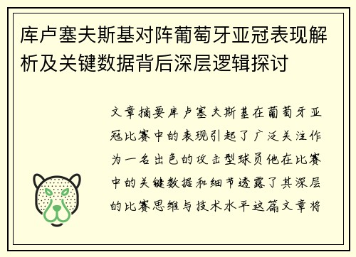 库卢塞夫斯基对阵葡萄牙亚冠表现解析及关键数据背后深层逻辑探讨